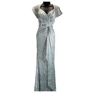 **Adrianna Papell** Metallic Long Sleeve Mesh Evening Gown 16 NWT